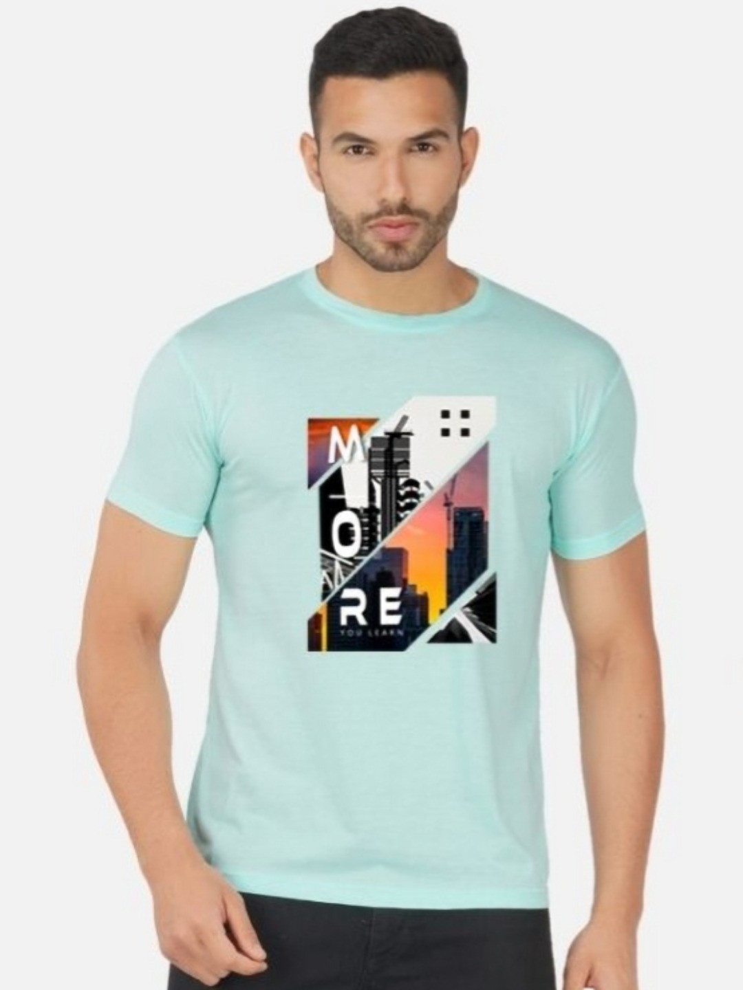

GLOBAL NOMAD Men 2 Printed Bio Finish Applique T-shirt, Turquoise blue