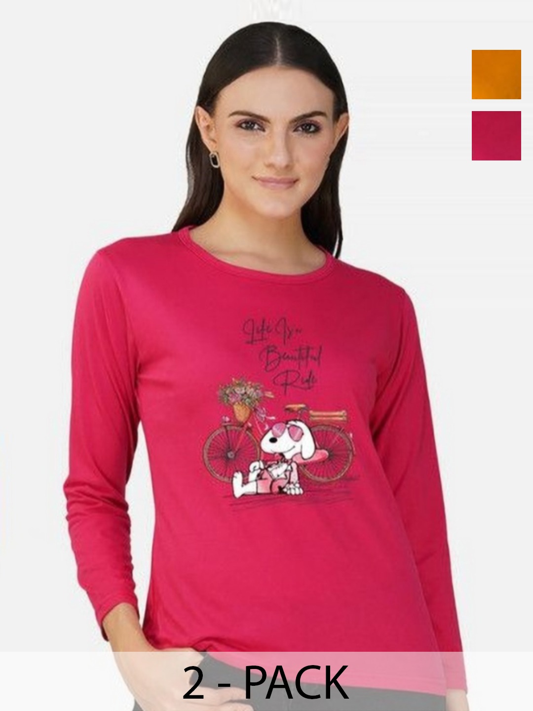 

Metronaut Women 2 Printed Bio Finish Applique T-shirt, Mustard