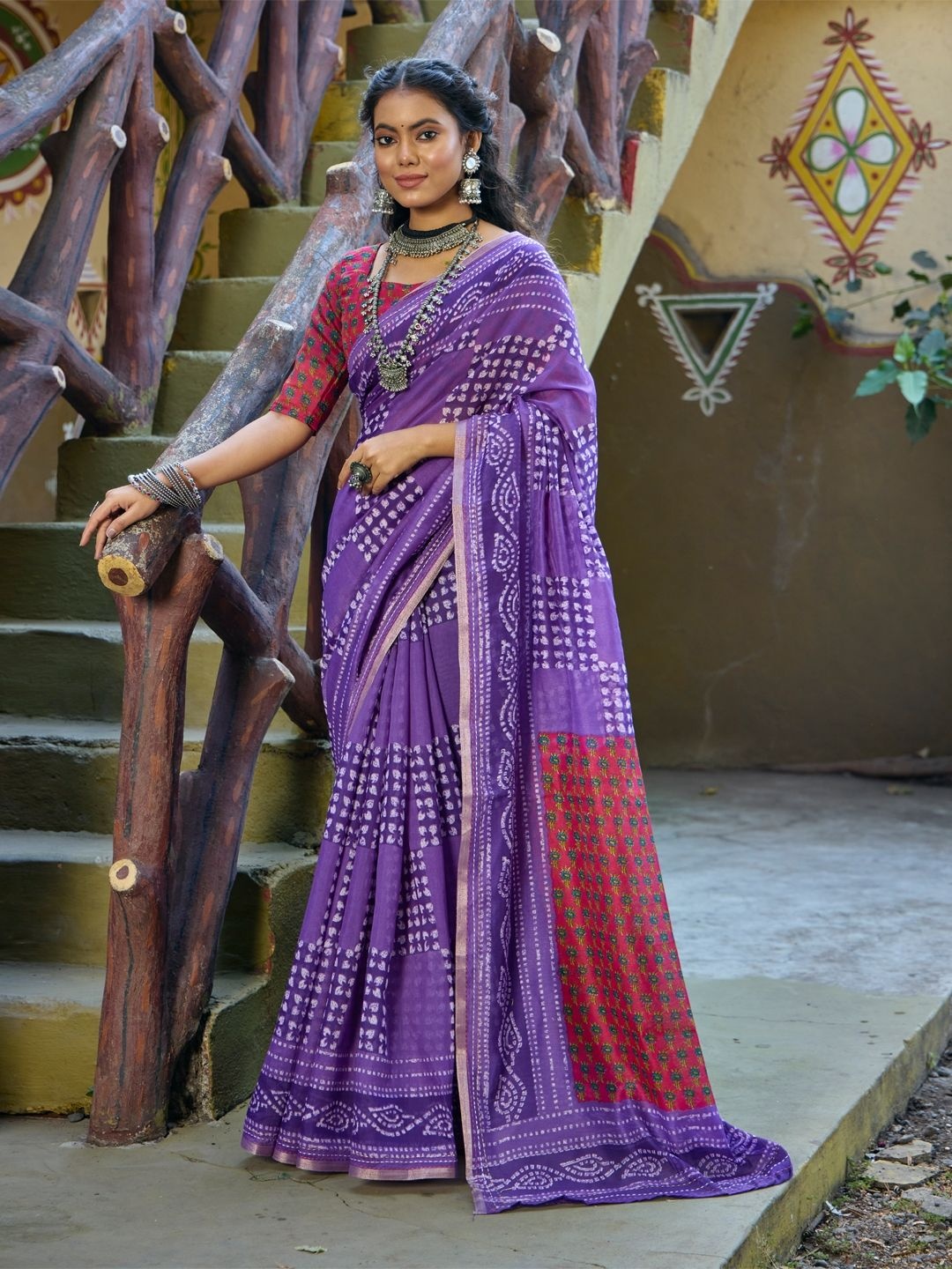 

CHUDIYA Batik Pure Cotton Saree, Lavender