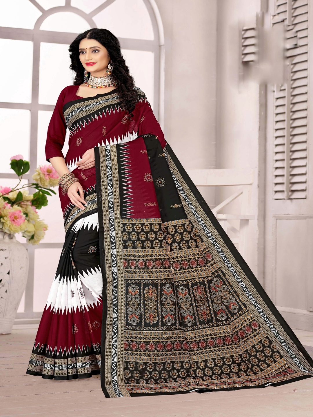 

pasapalli Floral Pure Cotton Sambalpuri Saree, Red