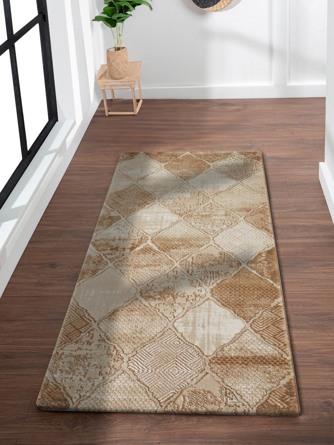 

OBSESSIONS Beige & Brown Moroccan Rectangular Antistatic Non Slip Bedside Floor Runner
