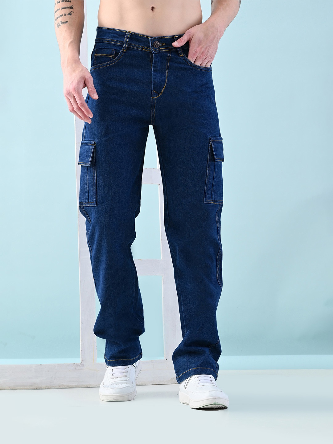 

Moda Rapido Men Classic Relaxed Fit Low Distress Jeans, Blue