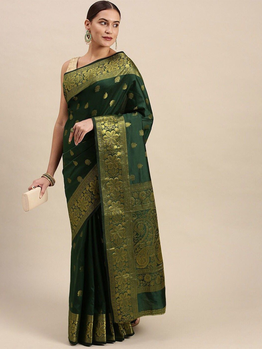 

MUSKAN CREATION Woven Design Zari Banarasi Saree, Green