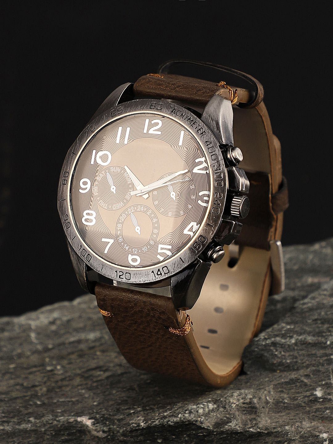 

French Accent Men Dial & Leather Bracelet Style Straps Analogue Watch SS25_FAWC1042, Brown