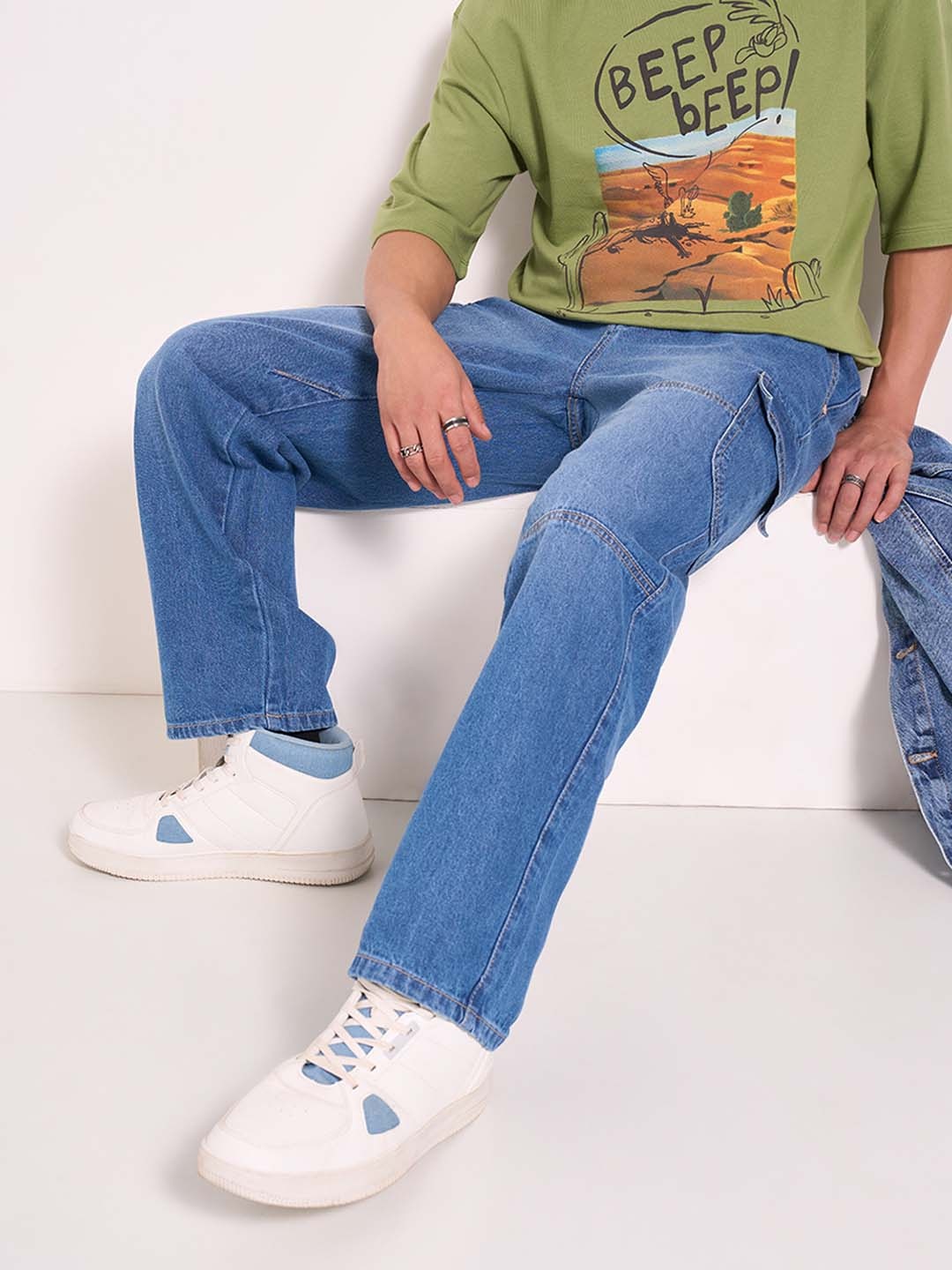 

SF JEANS by Pantaloons Men Flared Low Distress Light Fade Jeans, Blue