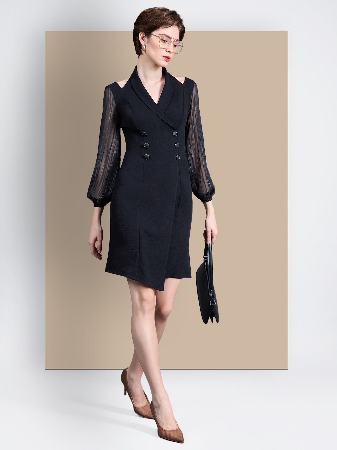 

Chemistry Puff Sleeve Georgette Dress, Black
