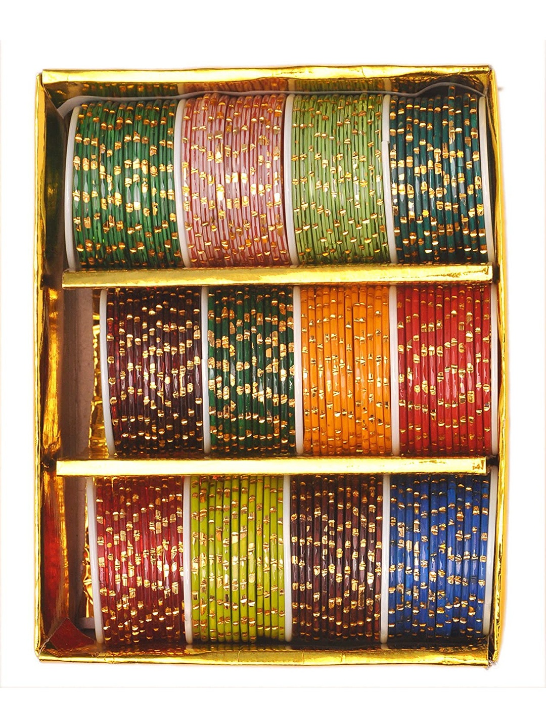 

ZULKA Set Of 144 Artificial Stones Studded Glass Bangles, Red