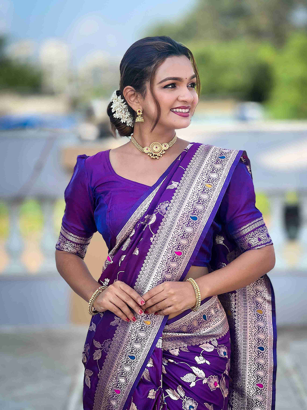 

ZIBLON Woven Design Zari Pure Silk Banarasi Saree, Purple