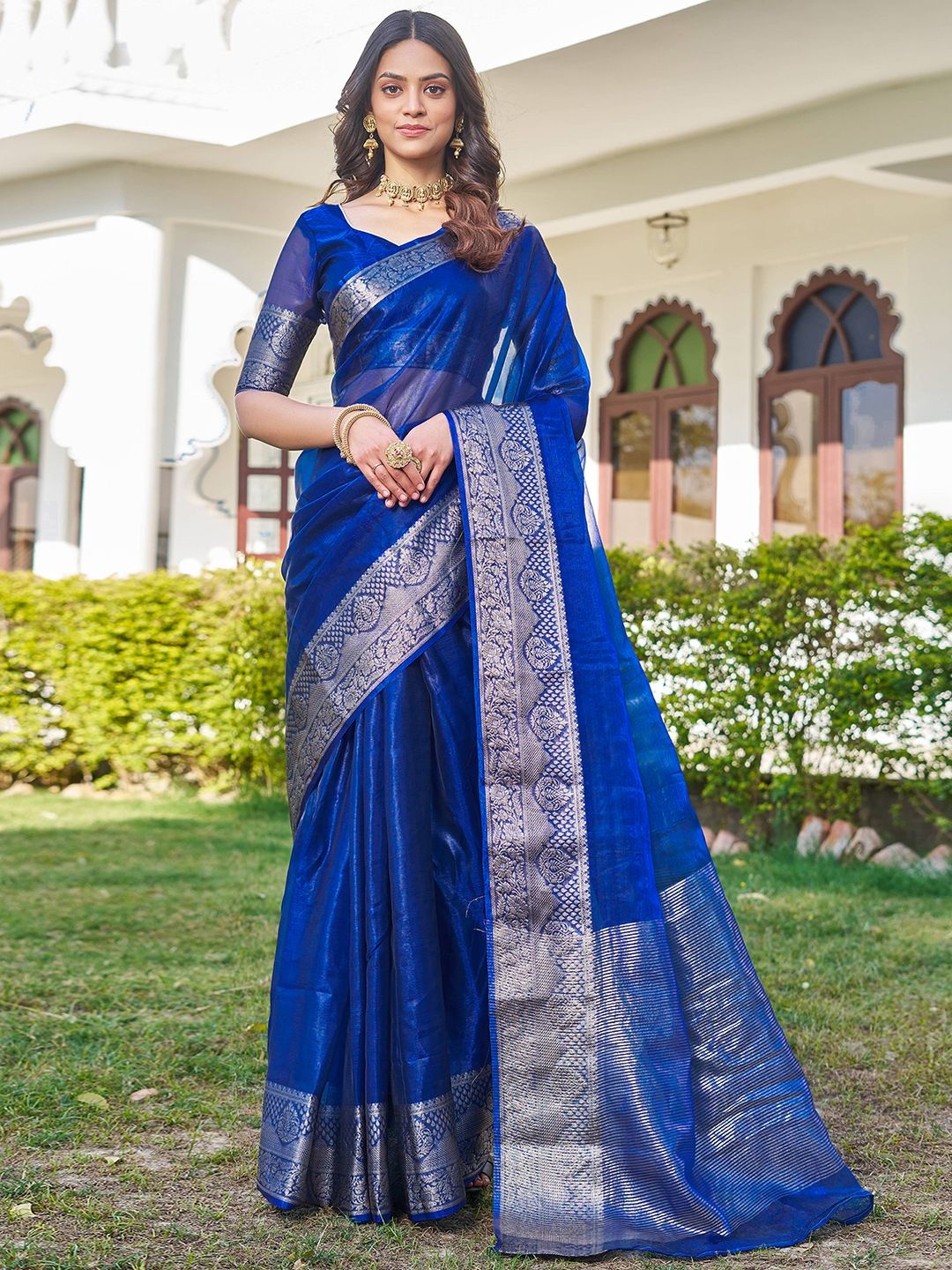 

Mitera Zari Organza Banarasi Saree, Navy blue