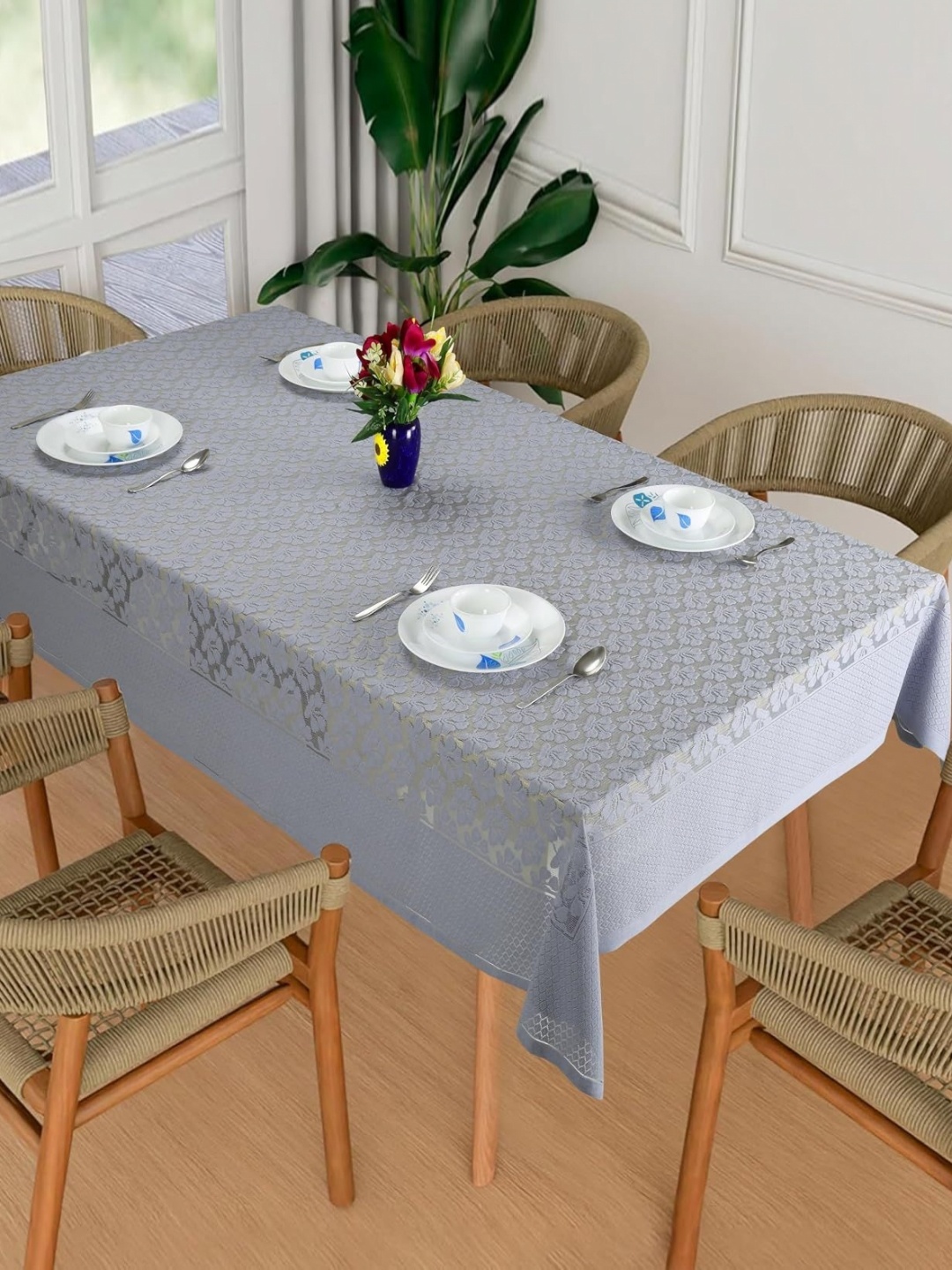 

Homerz Grey Floral Waterproof Cotton 8-Seater Table Cover