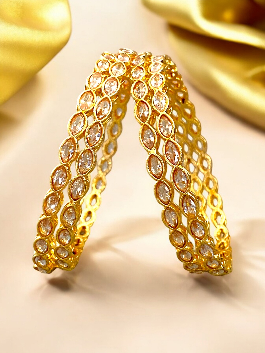 

Pihtara Jewels Set Of 4 Gold-Plated Kundan-Studded Bangles