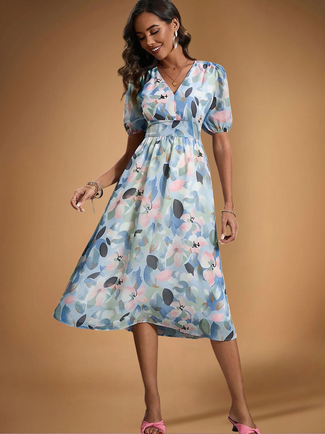 

Moda Rapido Floral Print Applique Fit & Flare Dress, Multi