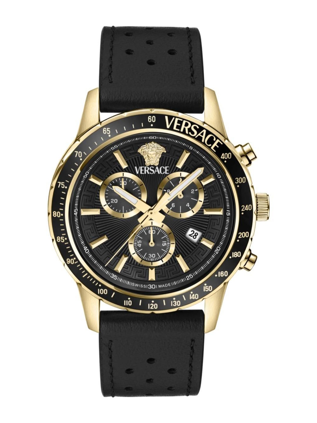

Versace Men Brass Dial & Leather Textured Straps Analogue Watch VEZCA0224, Black