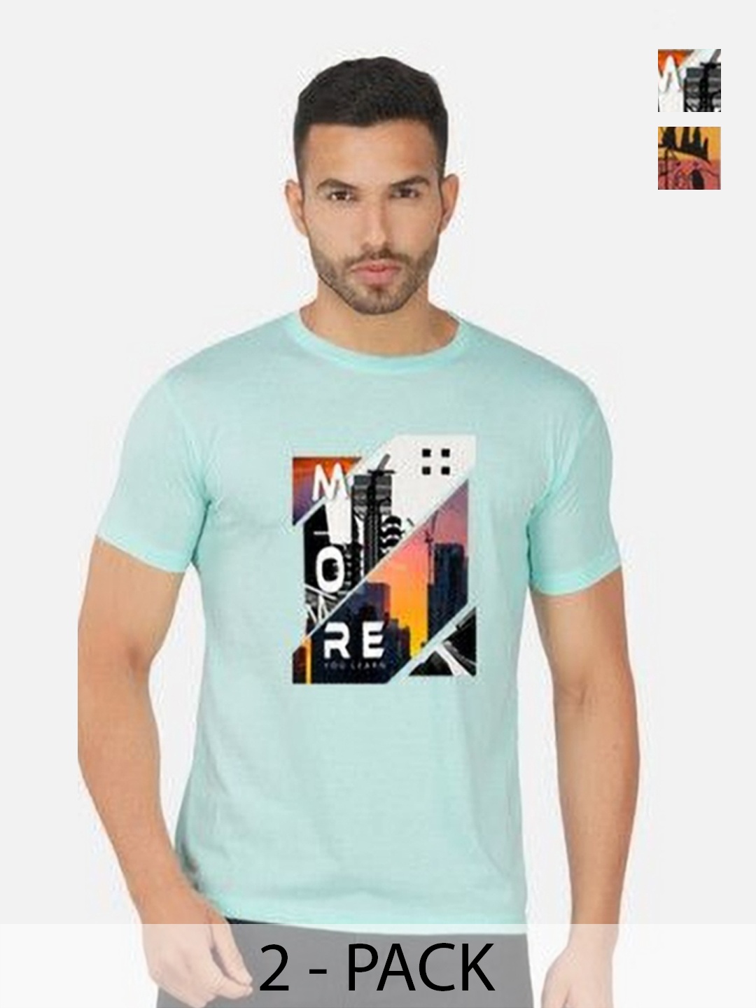 

GLOBAL NOMAD Men 2 Printed Bio Finish Applique T-shirt, Turquoise blue