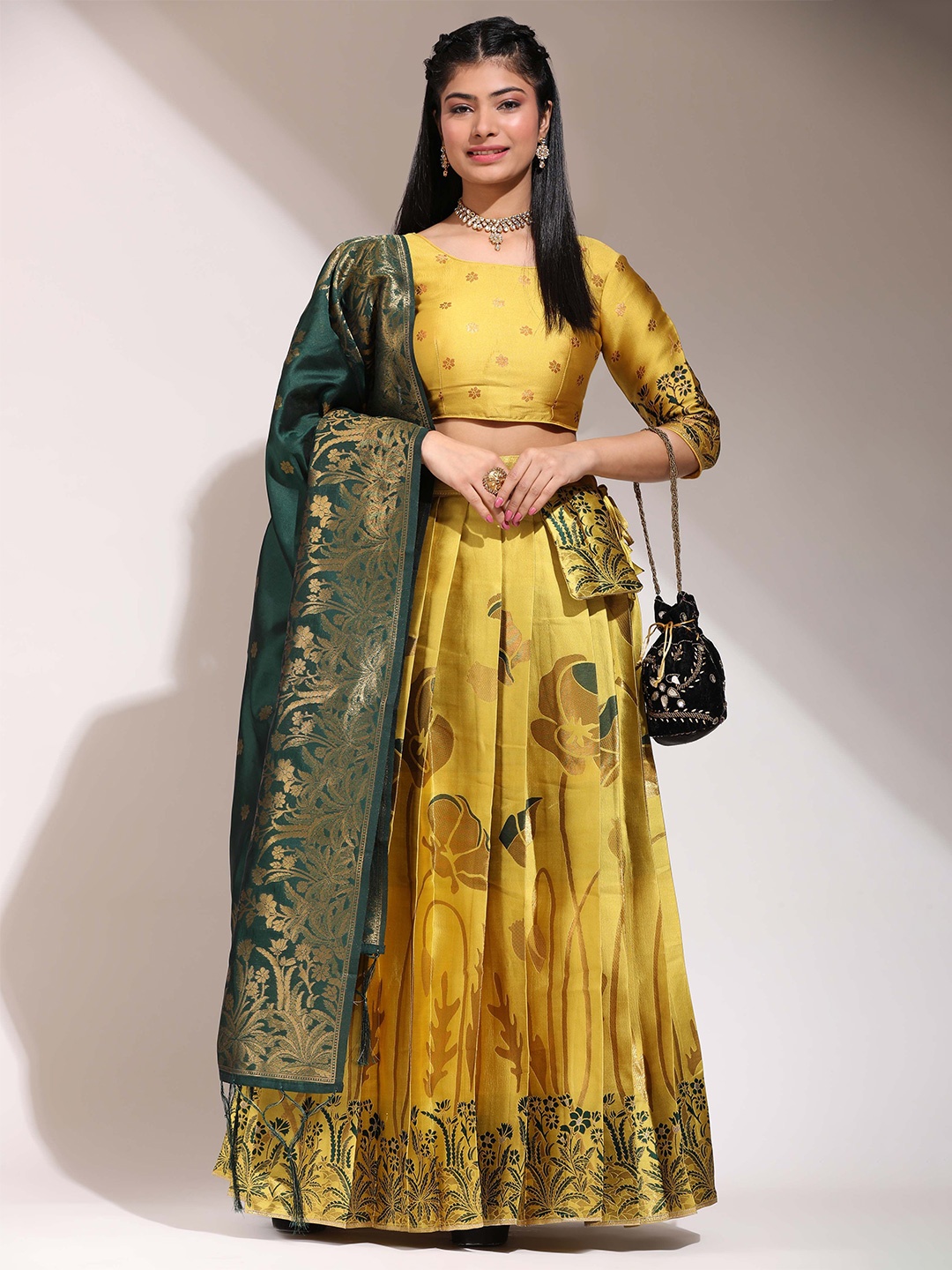 

Payu Semi-Stitched Lehenga & Unstitched Blouse With Dupatta, Yellow