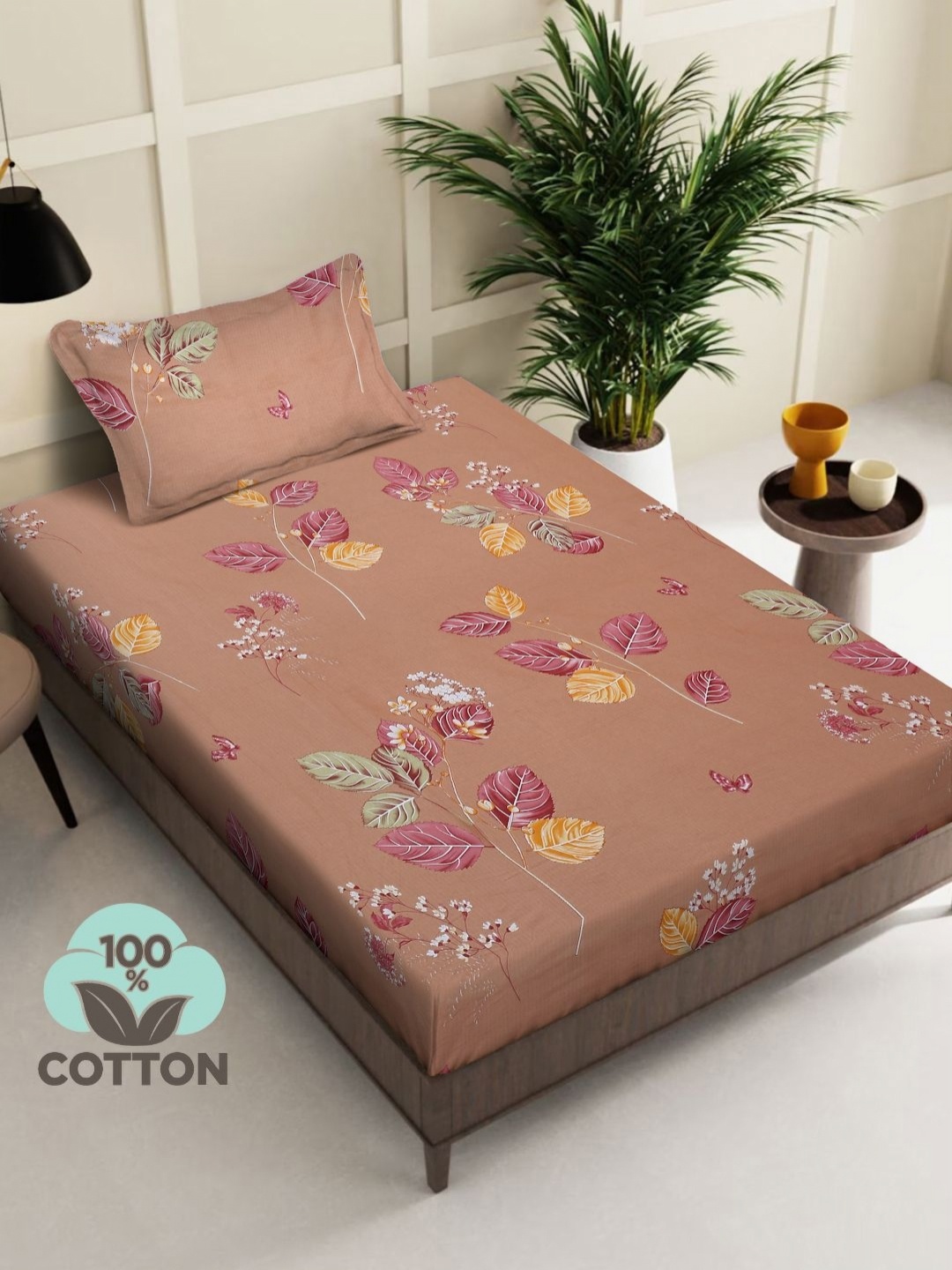 

Myntra Elegant Homes Brown & Pink Floral 400 TC Single Bedsheet with 1 Pillow Covers