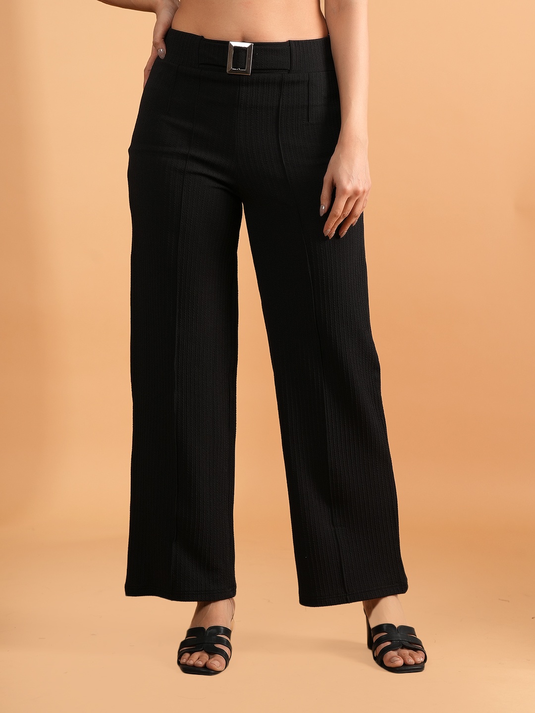 

NEYSA Women Straight Fit High-Rise Trousers, Black