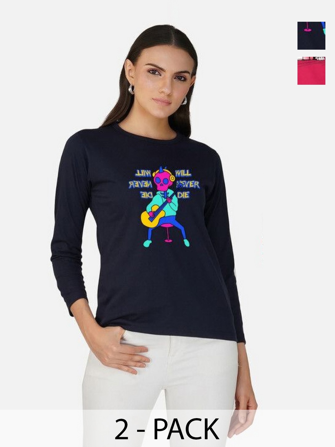 

Metronaut Women 2 Printed Bio Finish T-shirt, Navy blue
