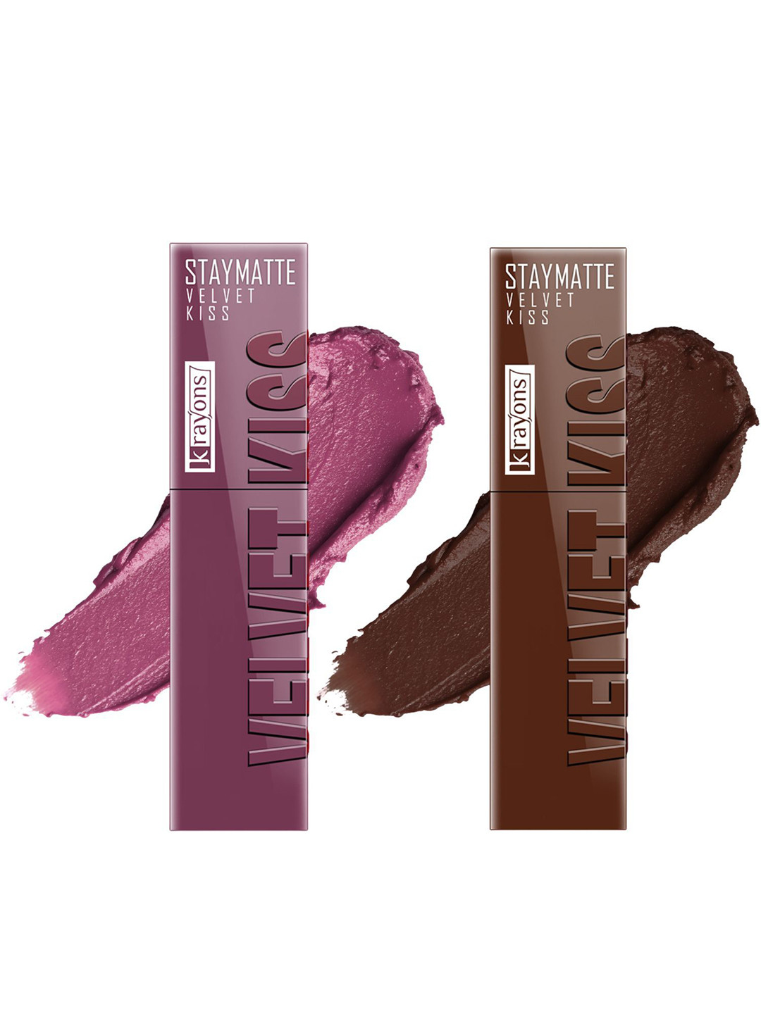 

krayons Velvet Kiss Set Of 2 Liquid Lipstick - 3.5ml Each Orchid Love 06 Dark Chocolate 07, Pink