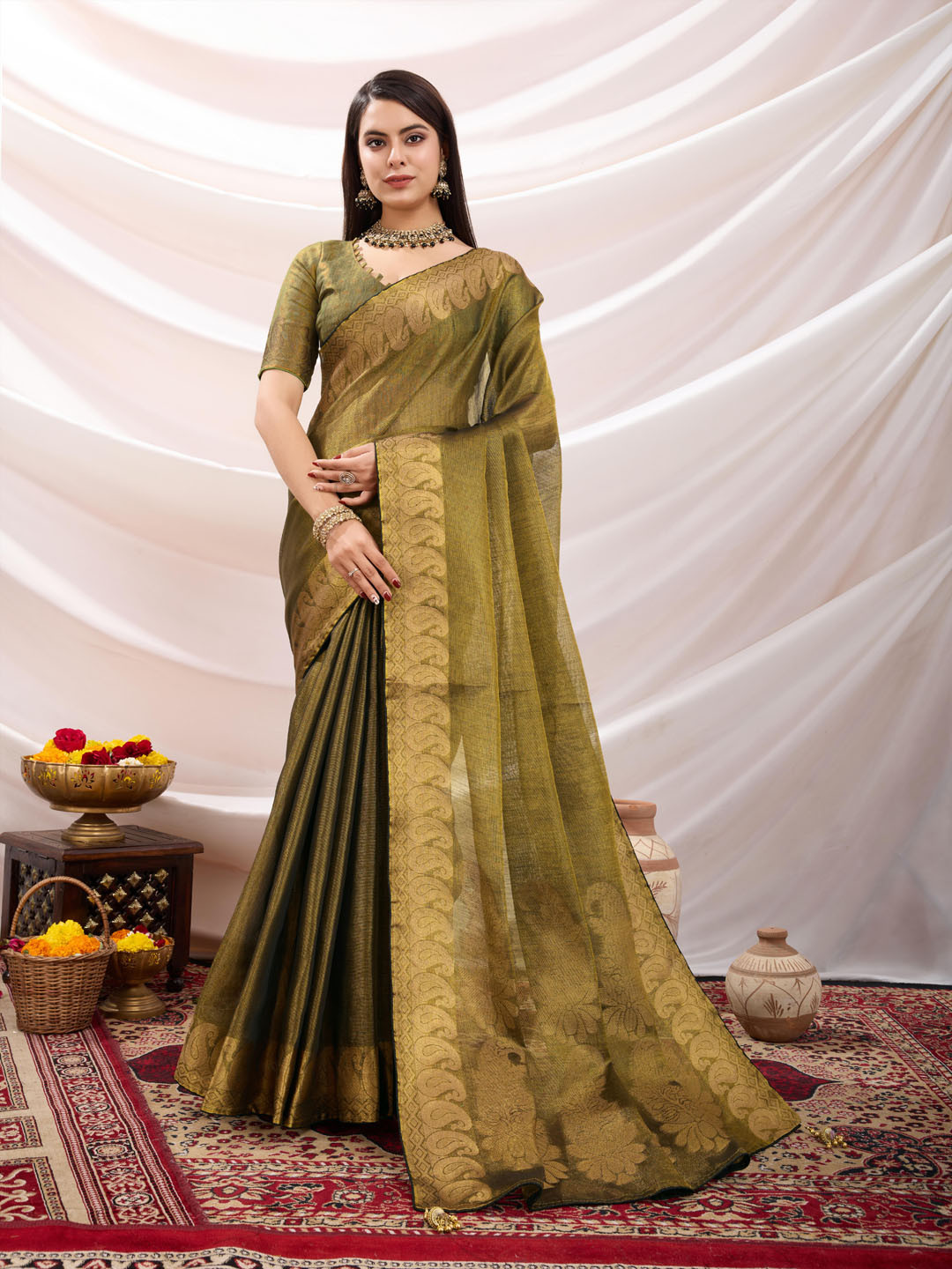 

Meena Bazaar Art Silk Saree, Green