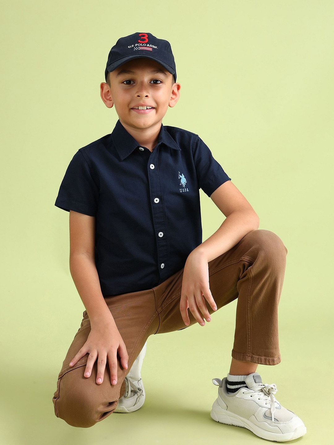 

U.S. Polo Assn. Kids Boys Spread Collar Pure Cotton Casual Shirt, Navy blue
