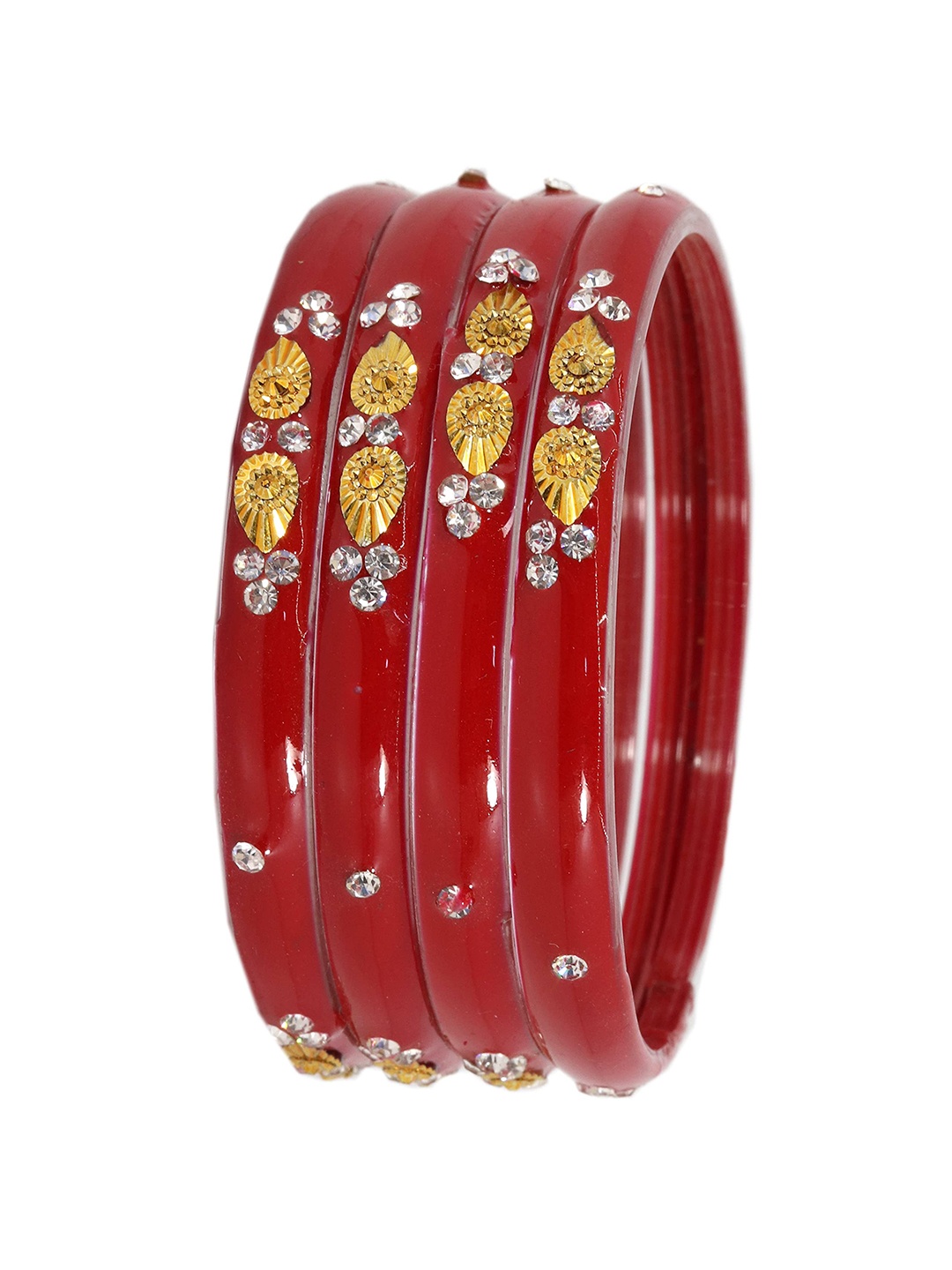

ZULKA Set Of 4 Cubic Zirconia-Studded Glass Bangles, Red