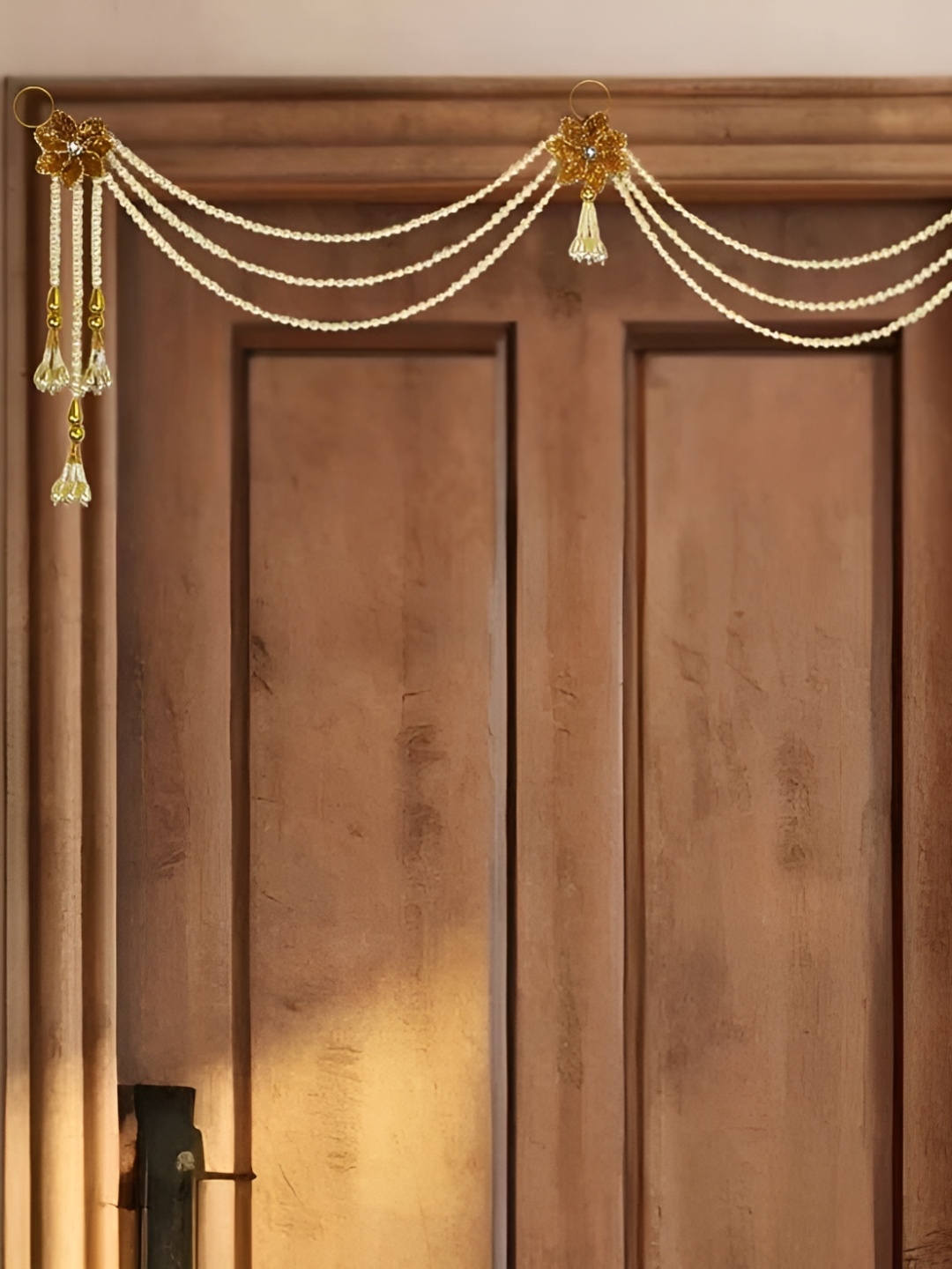 

THE HOME CO. Yellow Flower With Pearl Beaded Toran, Gold