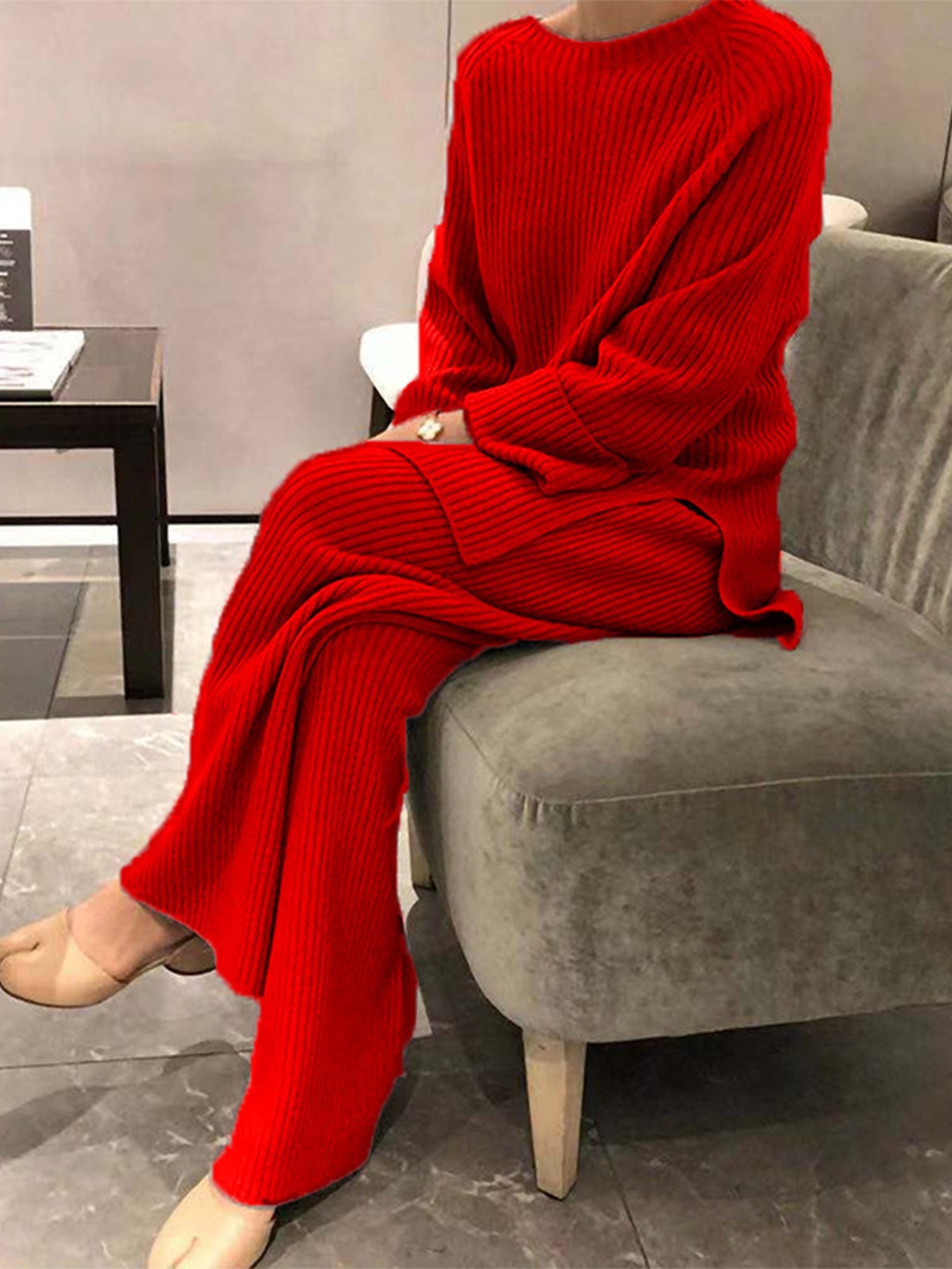 

HERE&NOW Round-Neck Top With Trousers, Red