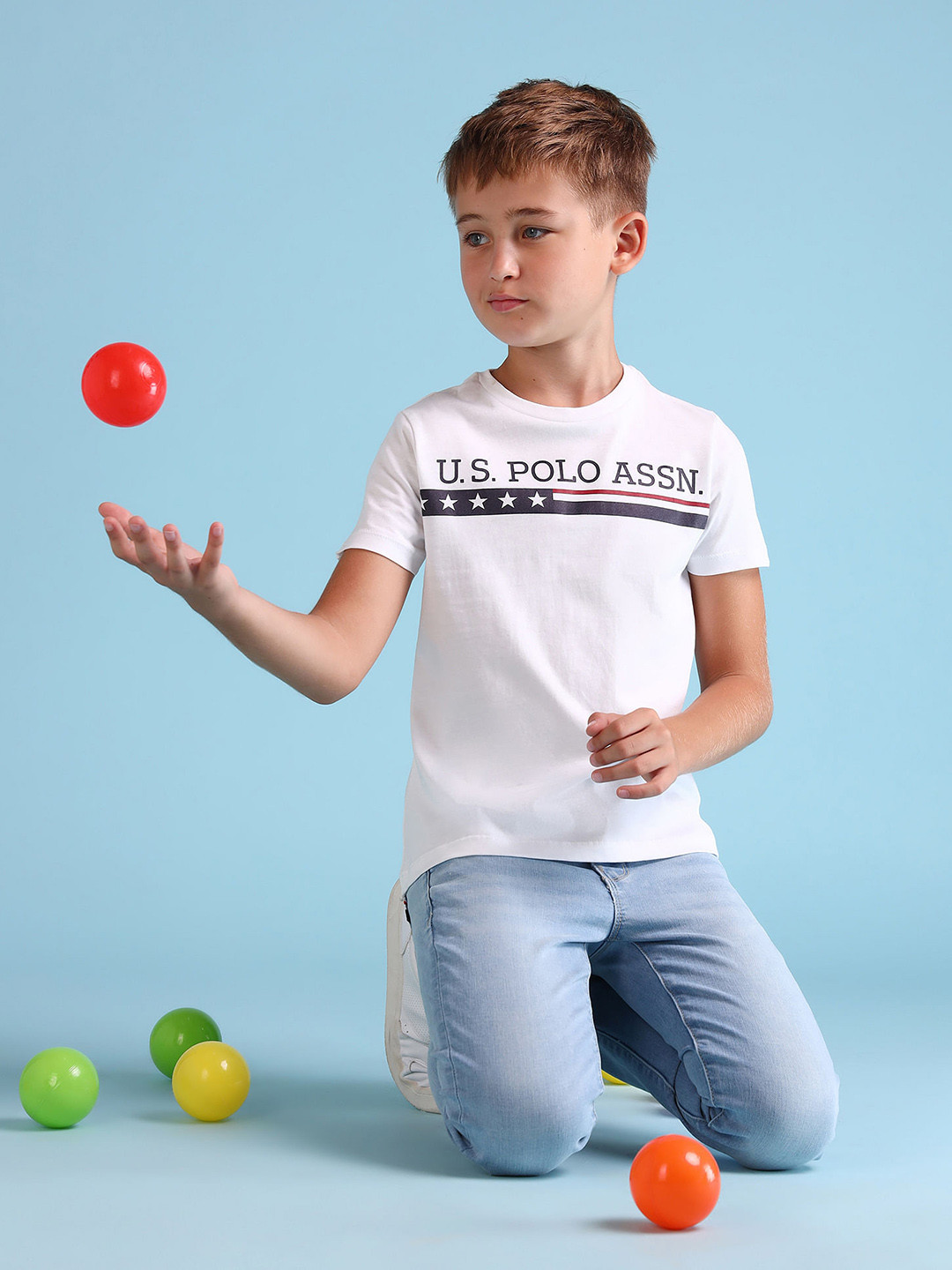 

U.S. Polo Assn. Kids Boys Brand Logo Printed Pure Cotton T-shirt, White