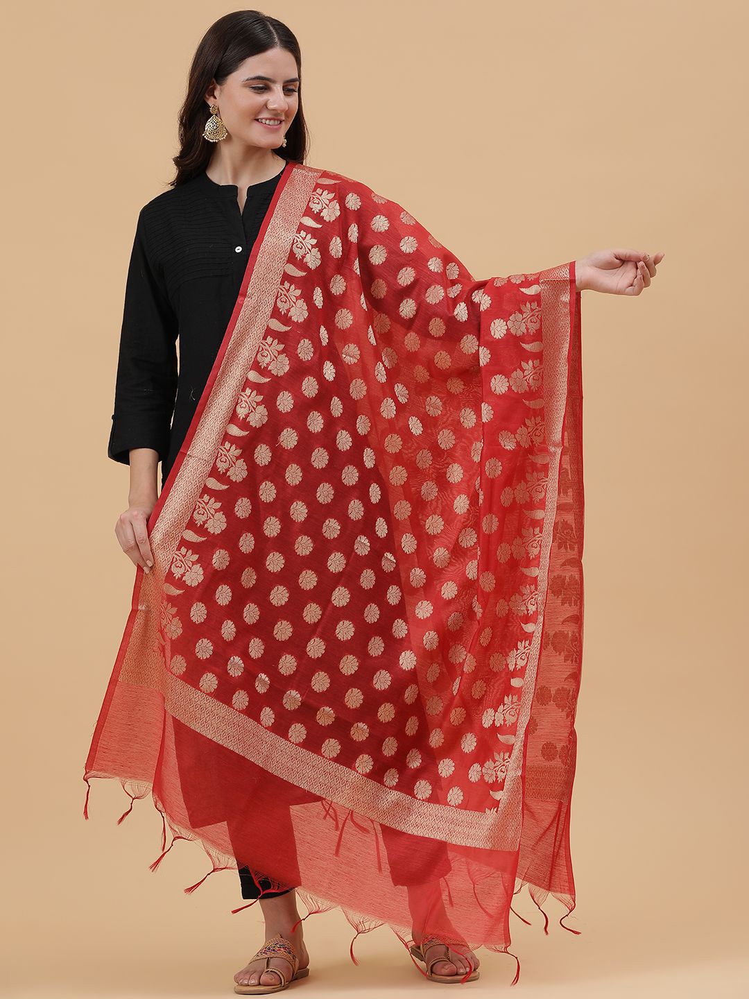 

BAESD Woven Design Dupatta, Red