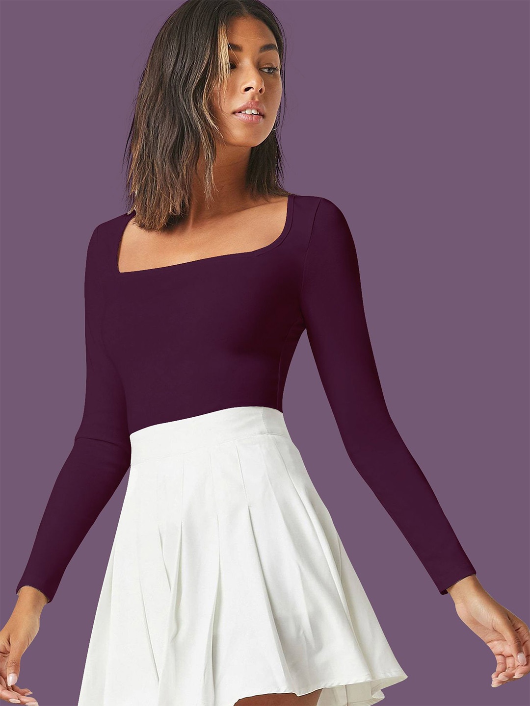 

Dream Beauty Fashion Women Square Neck Fitted Top, Purple