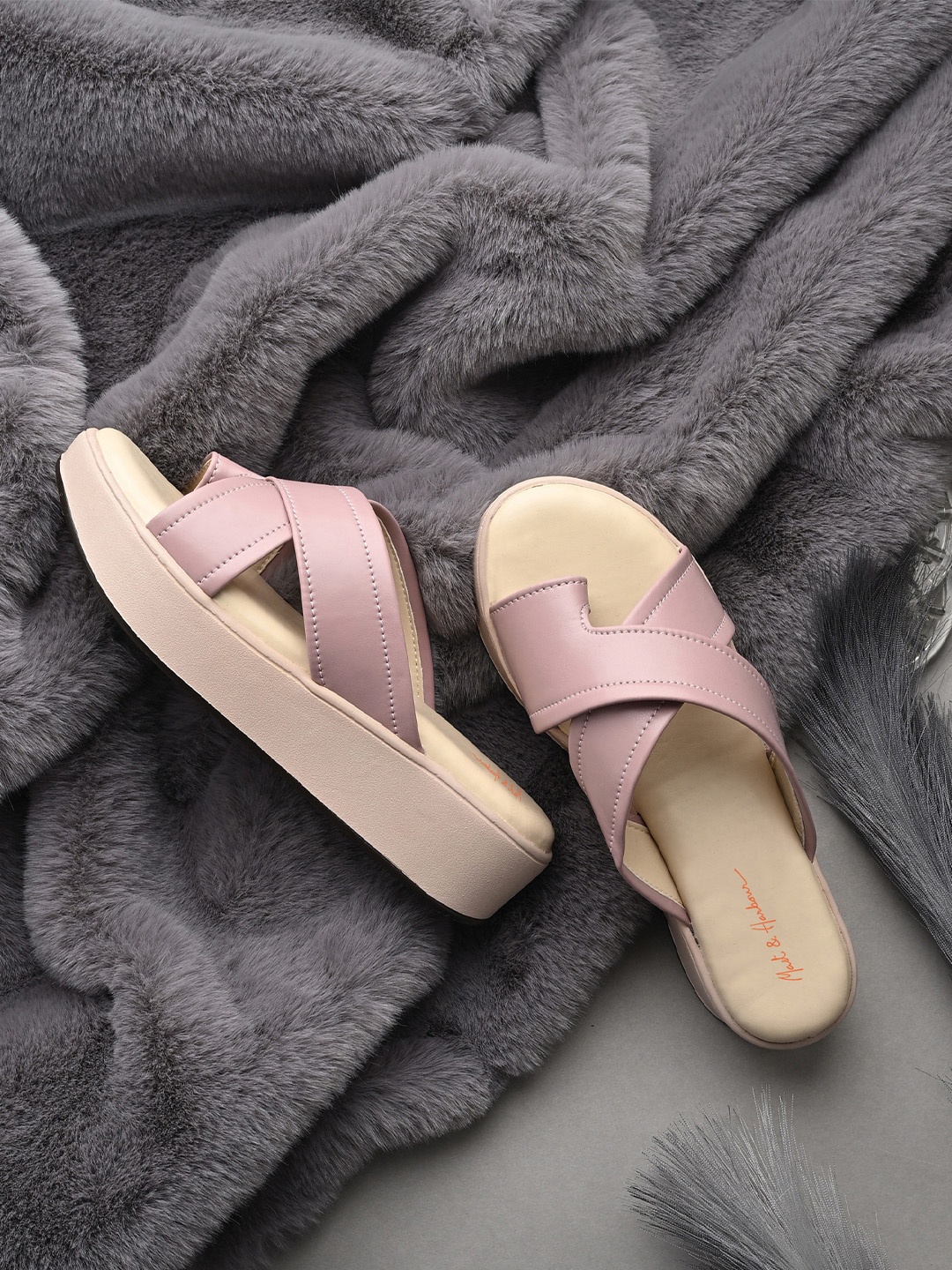 

Mast & Harbour Colourblocked Wedge Mules with Buckles, Purple