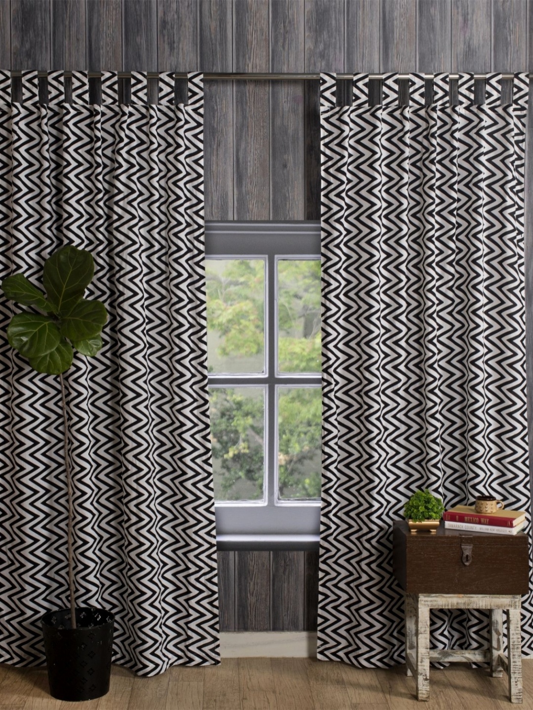 

HANDICRAFT PALACE Black & White Set of 2 Geometric Door Curtain