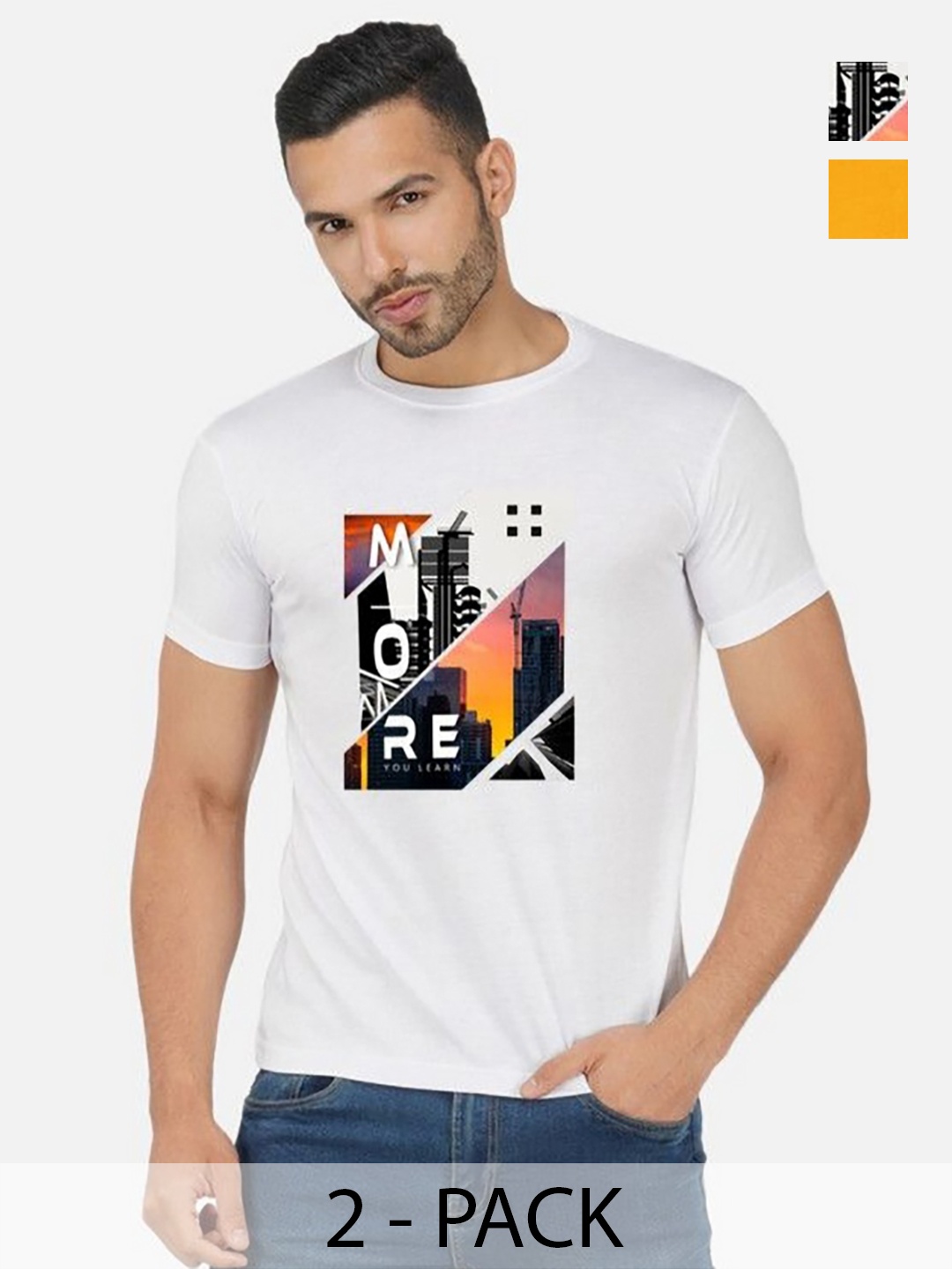 

GLOBAL NOMAD Men 2 Printed Bio Finish Applique T-shirt, White