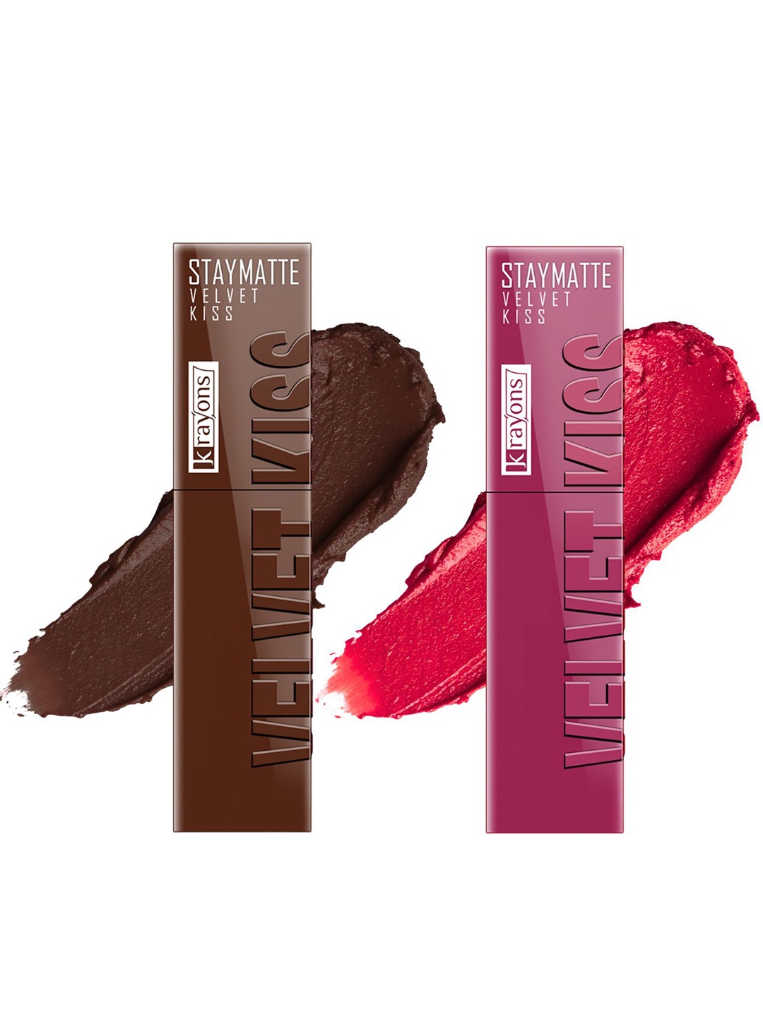

krayons Set Of 2 Velvet Kiss Non Transfer Liquid Matte Lipstick - 3.5 ml Each, Pink
