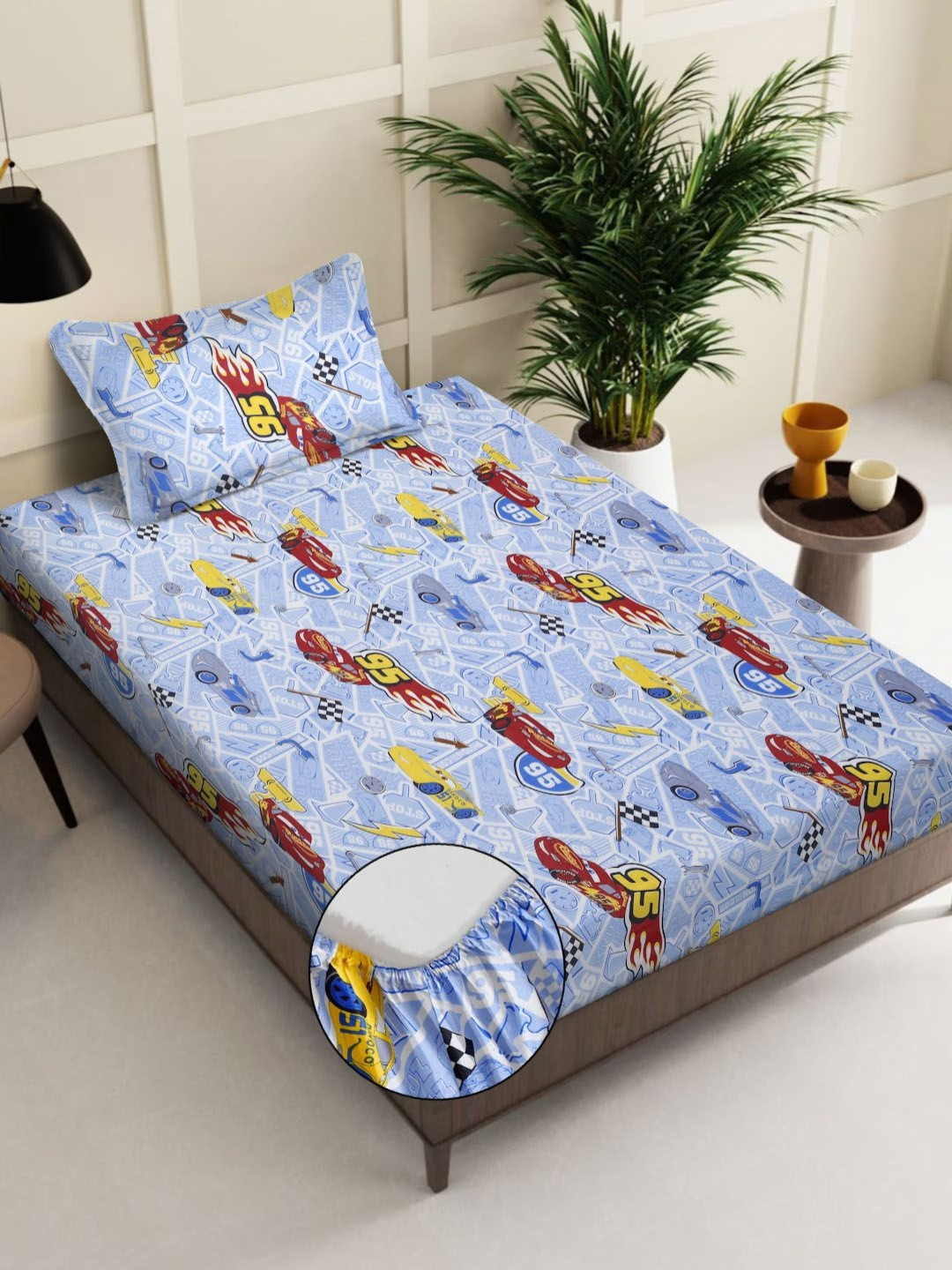 

Myntra Elegant Homes Blue & Red Cartoon Characters 400 TC Single Bedsheet with 1 Pillow Covers