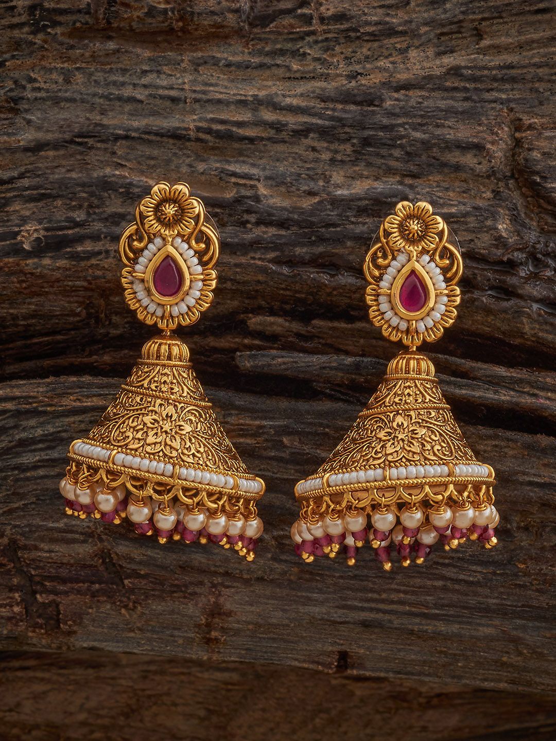 

Kushal's Fashion Jewellery Dome Shaped Jhumkas Earrings, Red