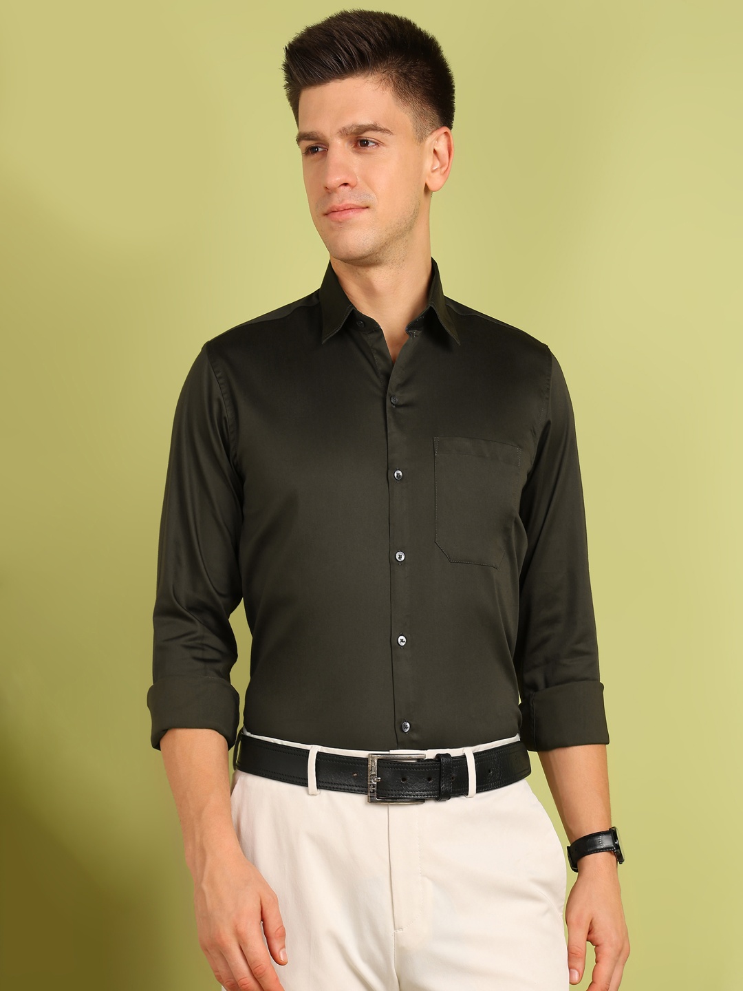 

PulseIQ Men Slim Fit Opaque Formal Shirt, Green
