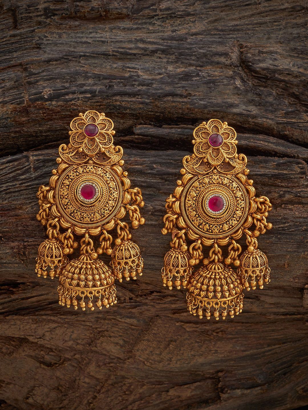 

Kushal's Fashion Jewellery Dome Shaped Jhumkas Earrings, Red