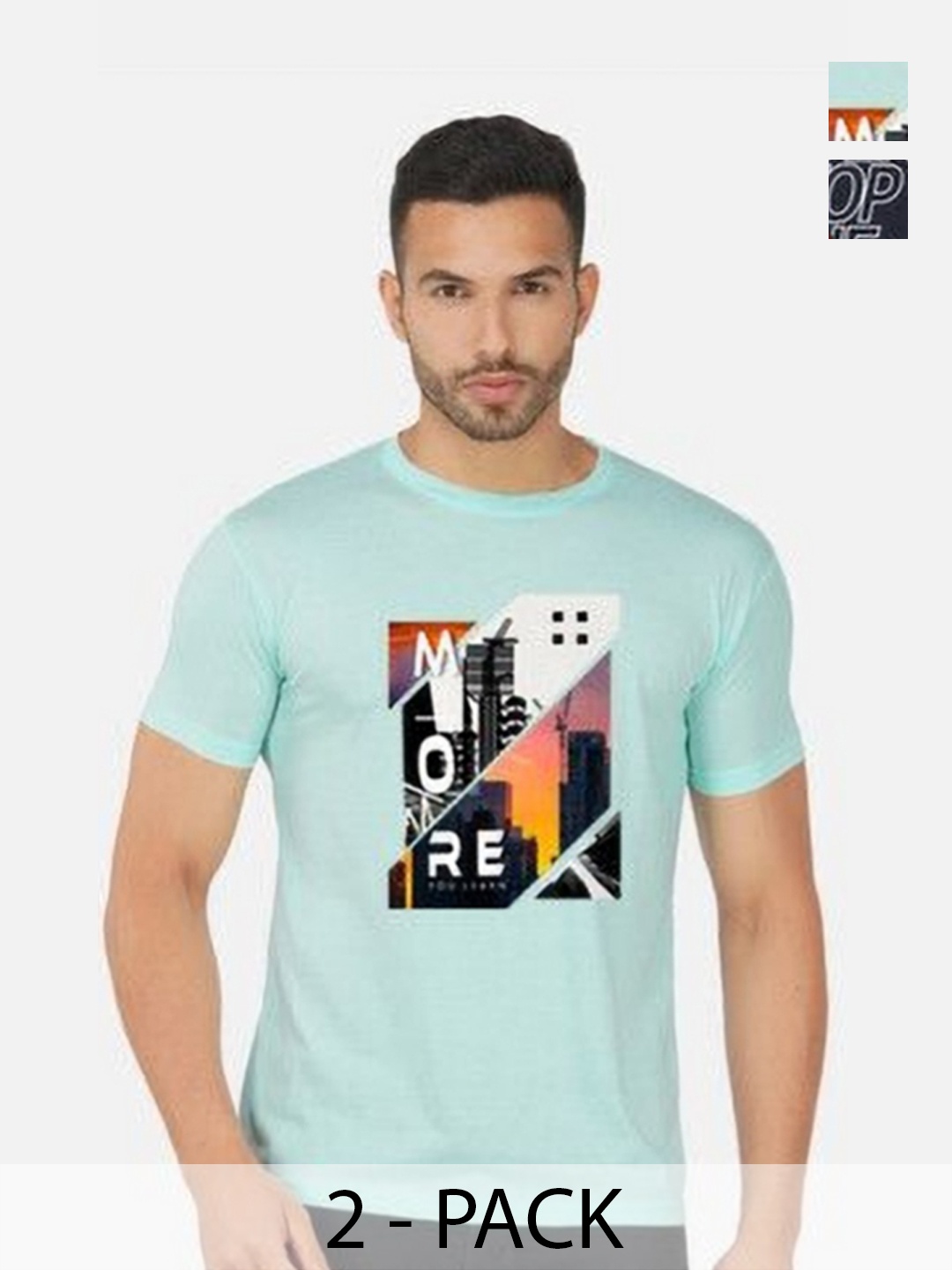 

GLOBAL NOMAD Men 2 Printed Bio Finish T-shirt, Turquoise blue
