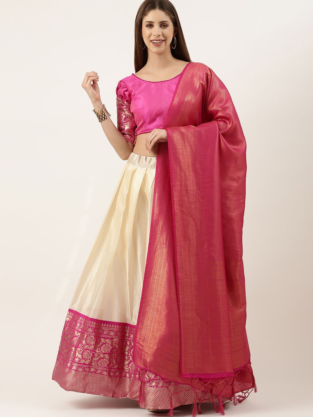 

Payu Semi-Stitched Lehenga & Unstitched Blouse With Dupatta, White
