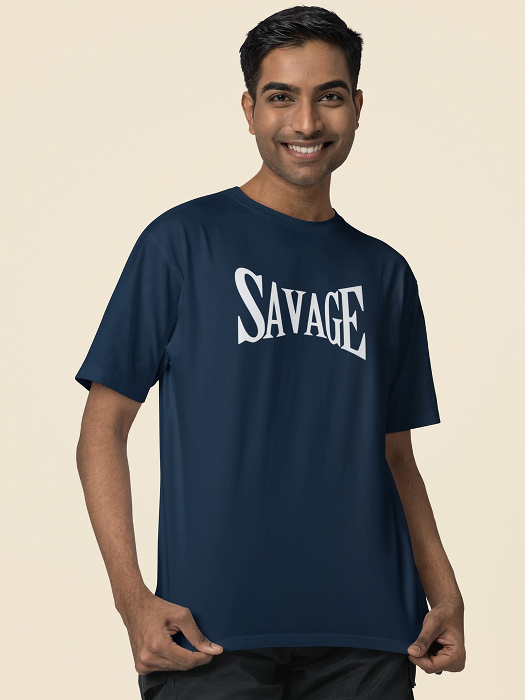 

MASTI TEES Typography Printed Drop-Shoulder Sleeves T-shirt, Blue
