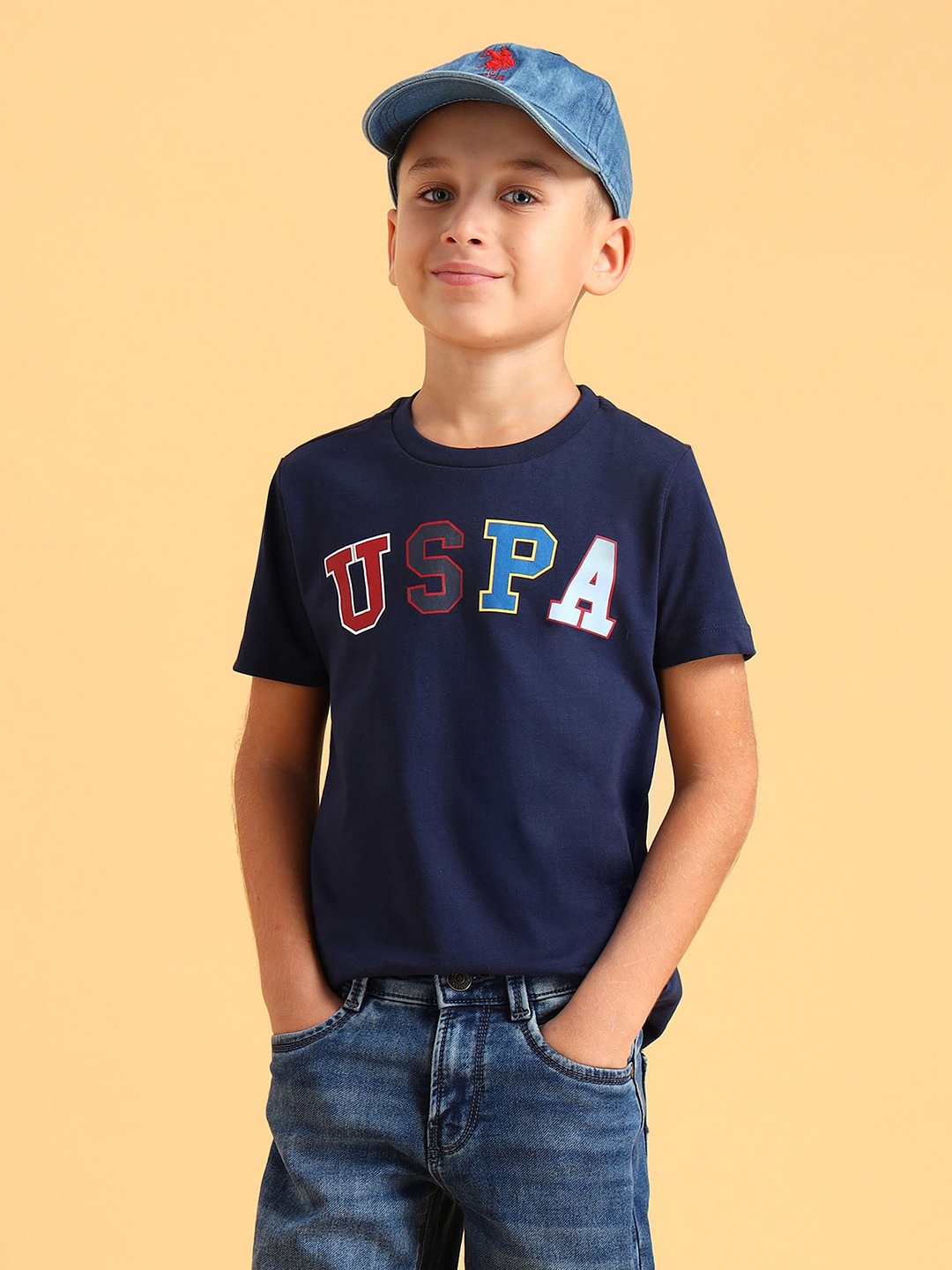 

U.S. Polo Assn. Kids Boys Brand Logo Printed Pure Cotton T-shirt, Navy blue