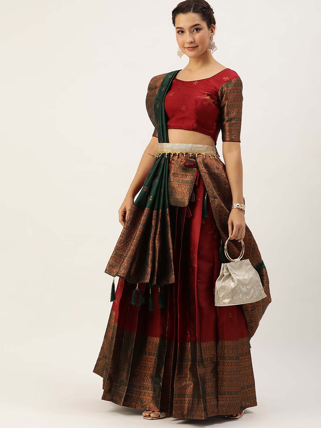 

Payu Semi-Stitched Lehenga & Unstitched Blouse With Dupatta, Maroon