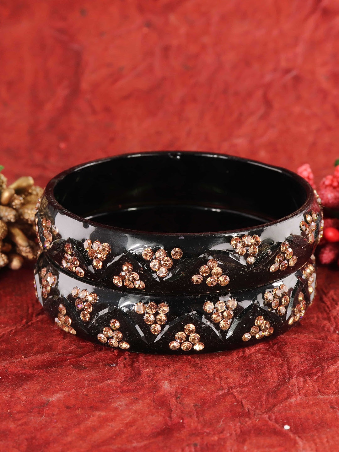 

LAVAZZA Set Of 2 American Diamond Studded Glass Bangles, Black