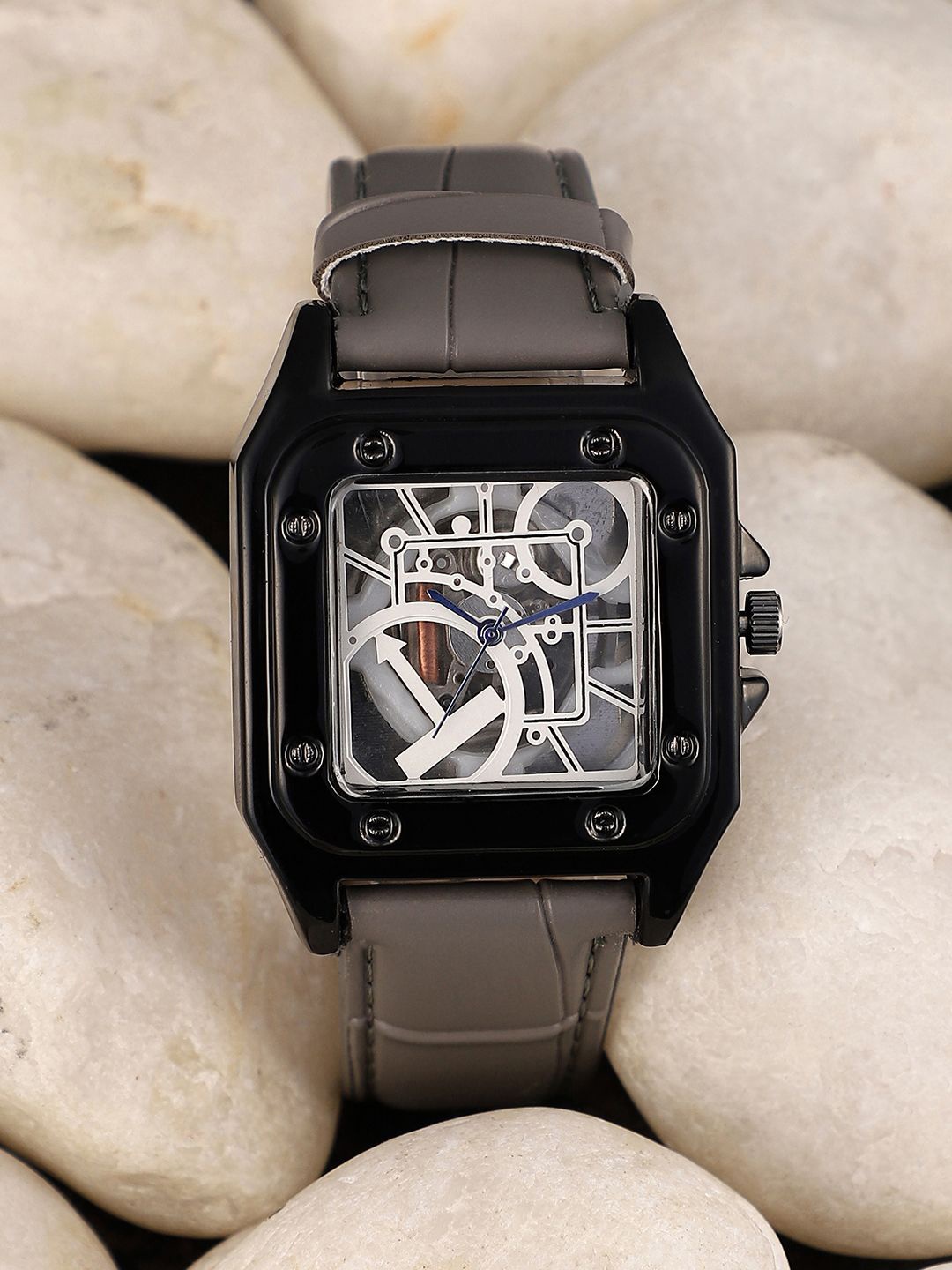 

French Accent Men Printed Dial & Leather Bracelet Style Straps Analogue Watch SS25_FAWC1049, Grey