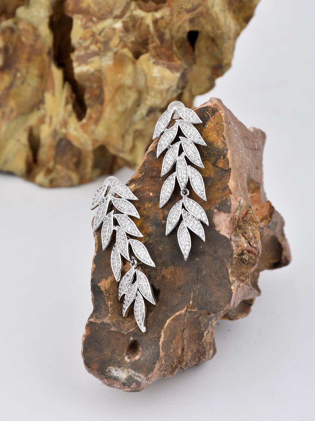 

Reenisaa Leaf Shaped Drop Earrings, Silver