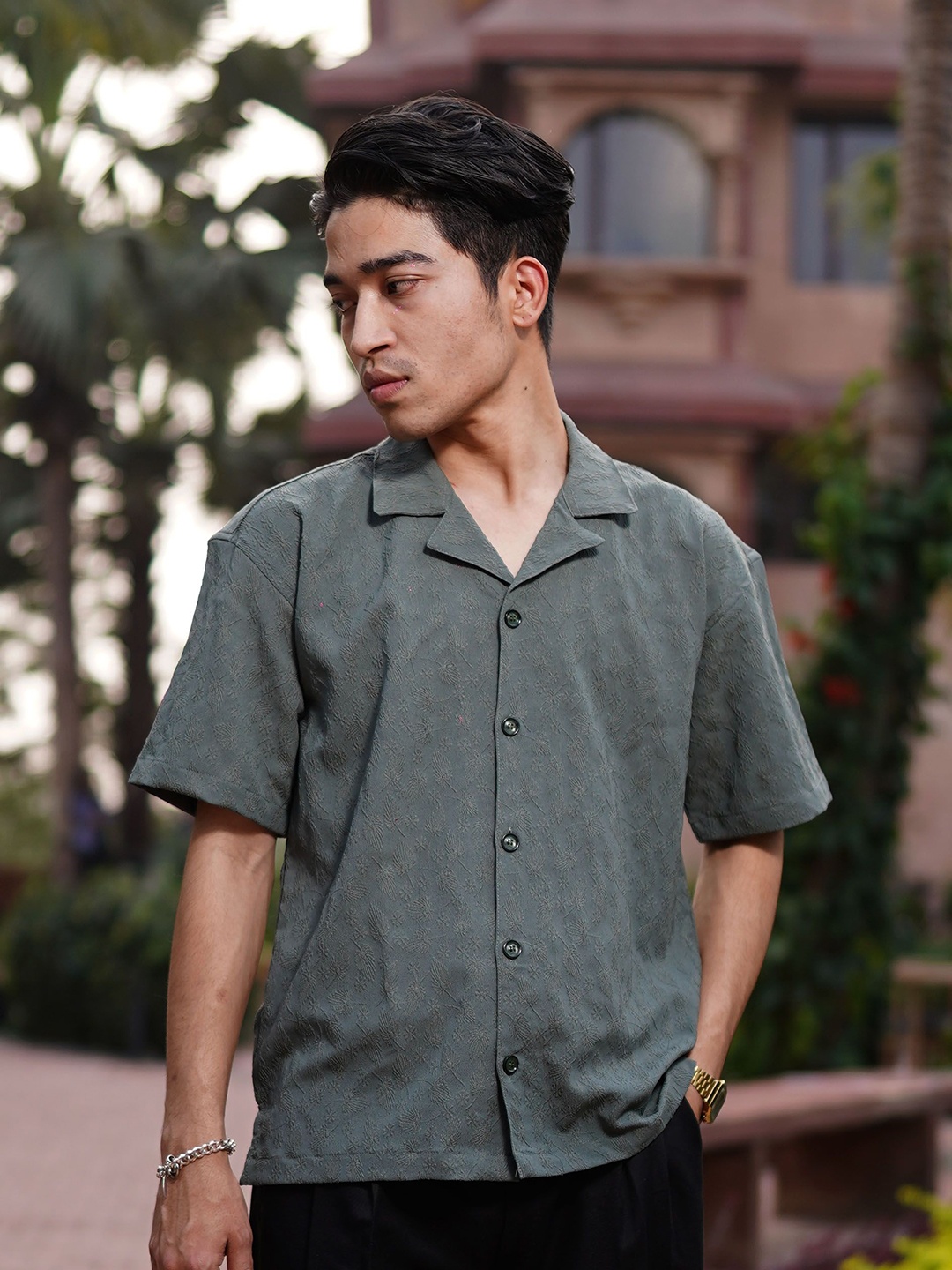 

Big Bunny Men Custom Opaque Printed Casual Shirt, Green