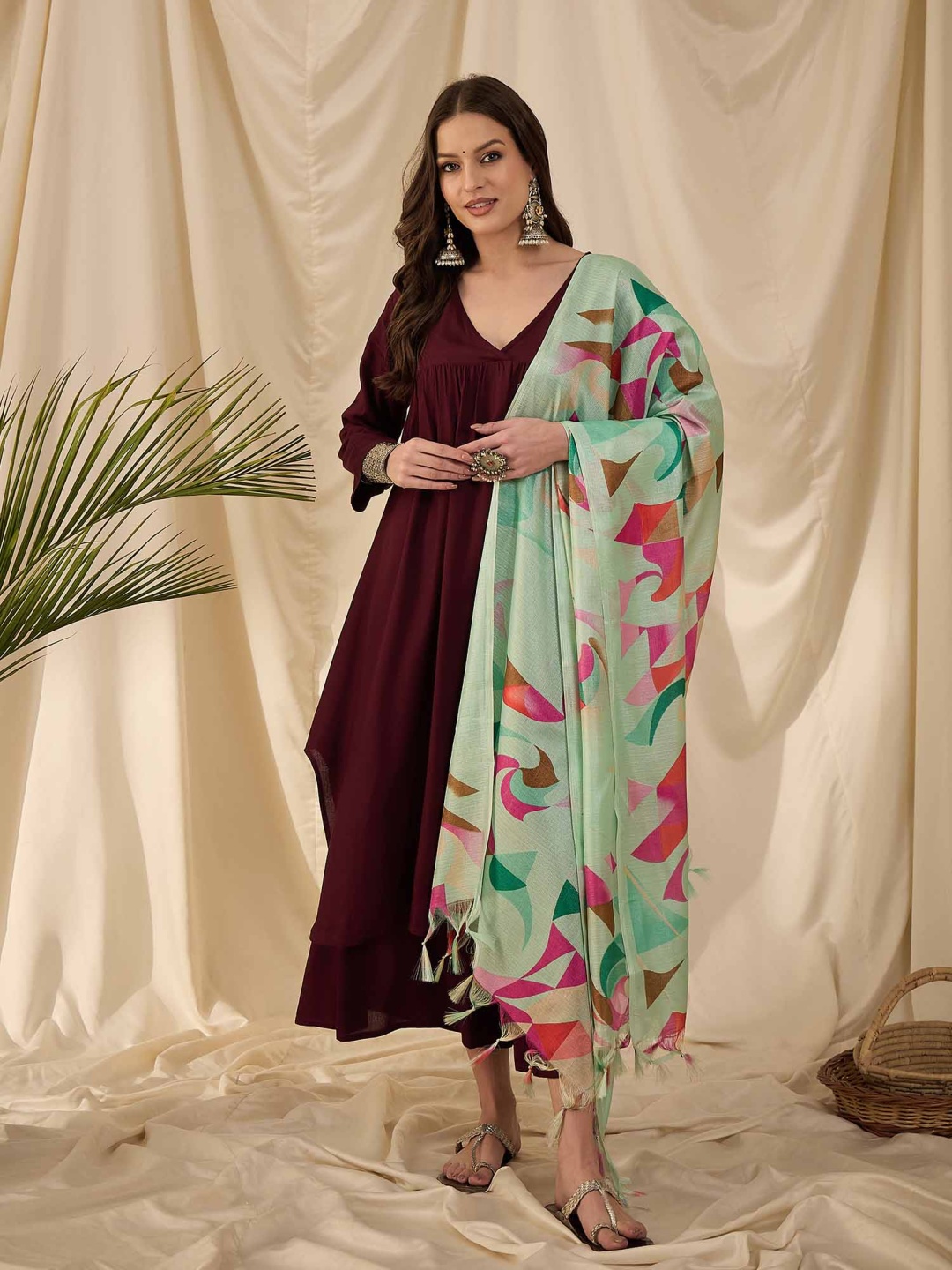 

InWeave Women Regular Kurta with Palazzos & With Dupatta, Purple
