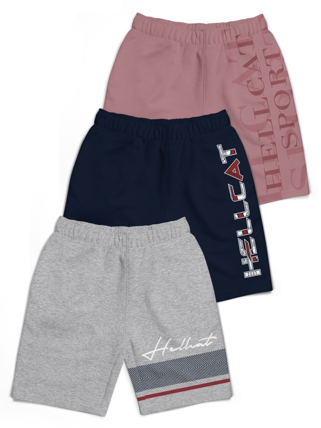 

HELLCAT Boys Typography Printed Shorts, Pink